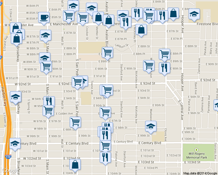 map of restaurants, bars, coffee shops, grocery stores, and more near in Los Angeles