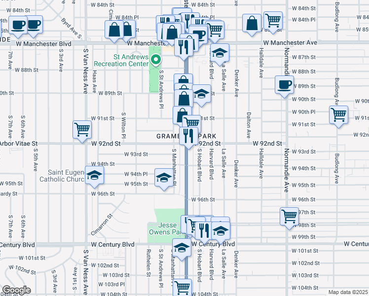 map of restaurants, bars, coffee shops, grocery stores, and more near in Los Angeles