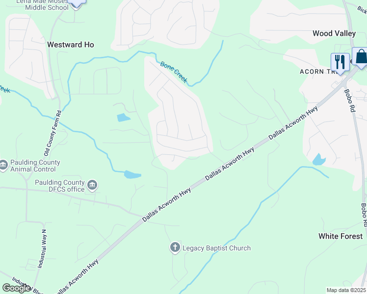 map of restaurants, bars, coffee shops, grocery stores, and more near 168 Blackgum Trace in Dallas