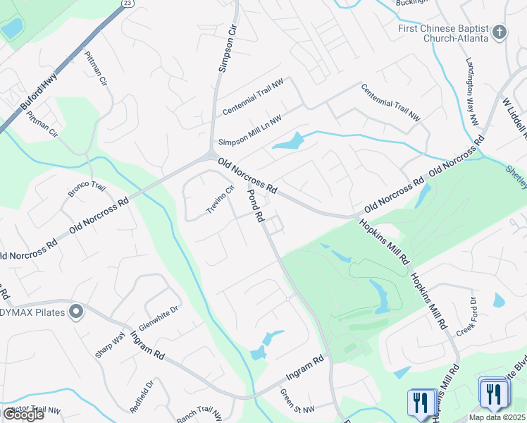 map of restaurants, bars, coffee shops, grocery stores, and more near 4654 Claiborne Court in Duluth