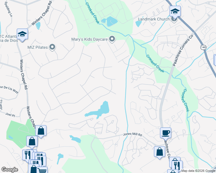 map of restaurants, bars, coffee shops, grocery stores, and more near 3124 Sumac Dr in Doraville