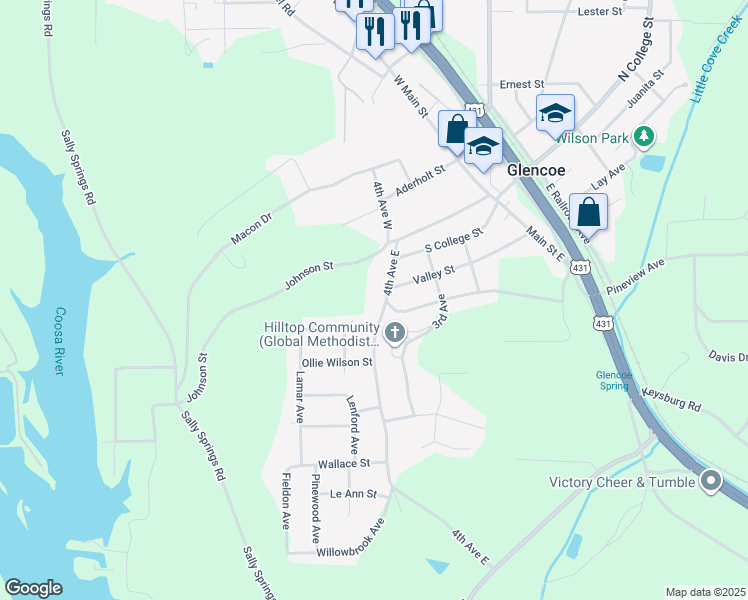 map of restaurants, bars, coffee shops, grocery stores, and more near 202 4th Avenue East in Glencoe