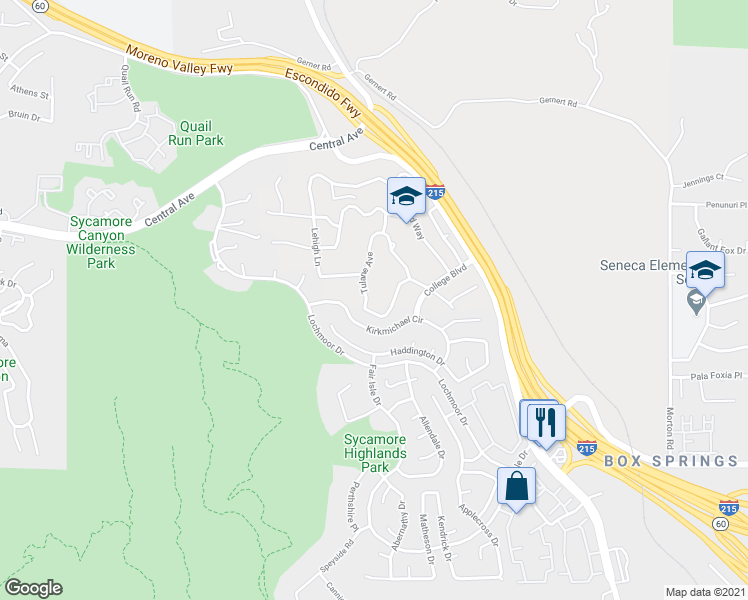 map of restaurants, bars, coffee shops, grocery stores, and more near 11599 Tulane Avenue in Riverside