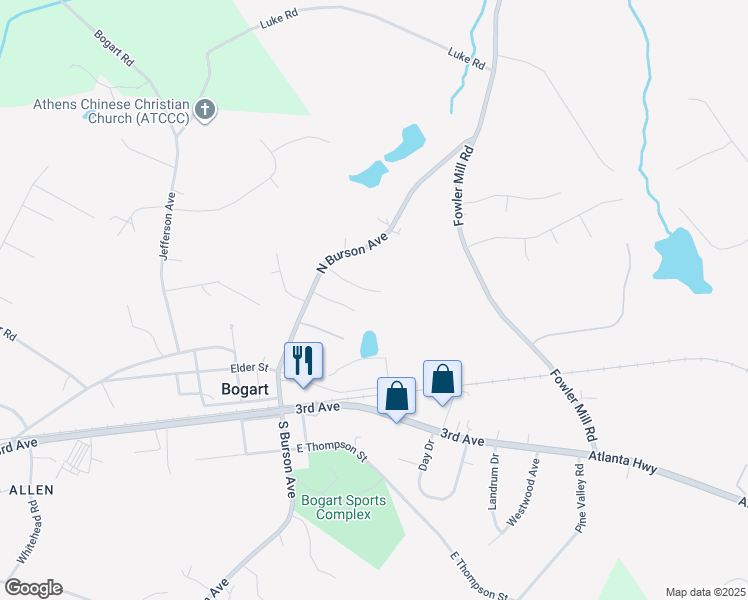 map of restaurants, bars, coffee shops, grocery stores, and more near 140 Michelle Ln in Bogart