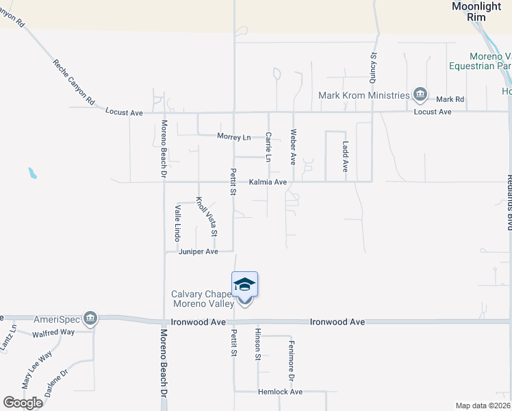 map of restaurants, bars, coffee shops, grocery stores, and more near 28075 Hobbs Way in Moreno Valley