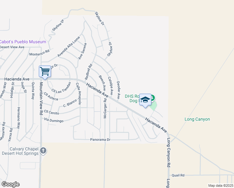 map of restaurants, bars, coffee shops, grocery stores, and more near 13221 Deodar Avenue in Desert Hot Springs