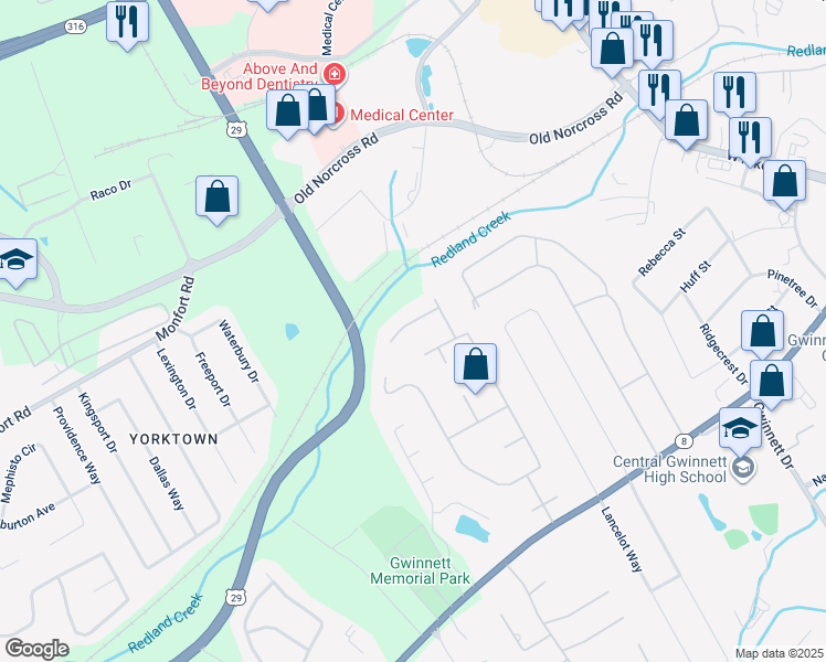 map of restaurants, bars, coffee shops, grocery stores, and more near 830 Cramac Drive in Lawrenceville