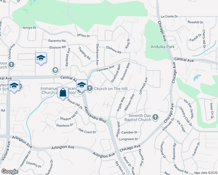 map of restaurants, bars, coffee shops, grocery stores, and more near 5474 Provence Place in Riverside