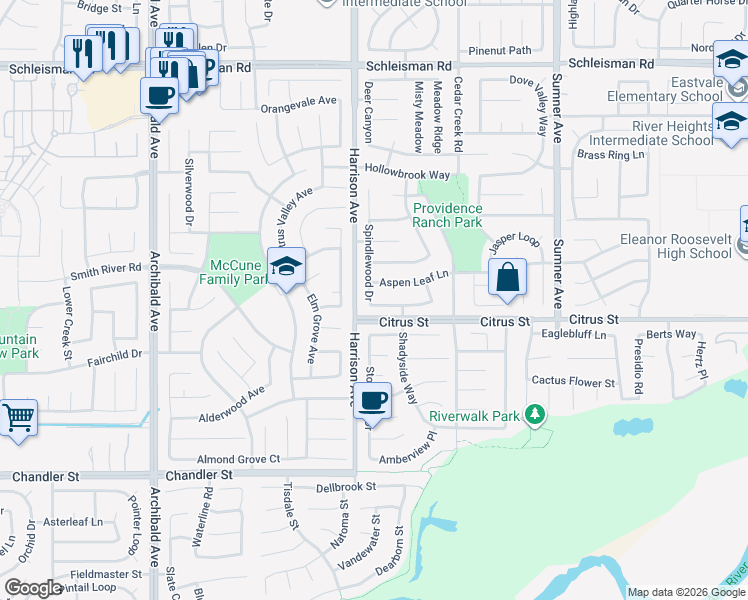 map of restaurants, bars, coffee shops, grocery stores, and more near 13768 Heatherwood Drive in Corona