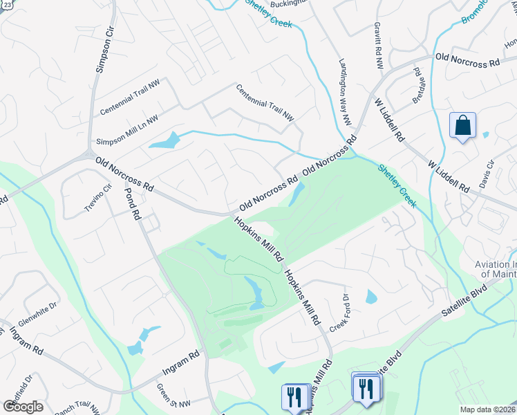 map of restaurants, bars, coffee shops, grocery stores, and more near 4494 Old Norcross Road in Duluth