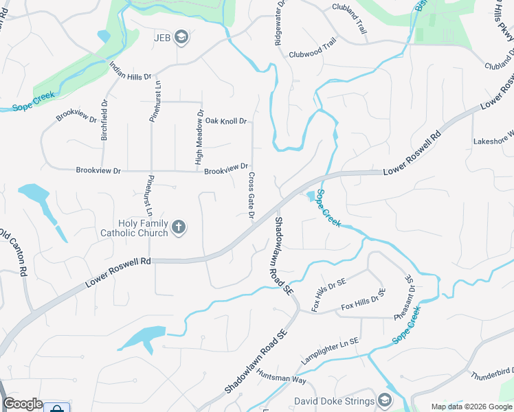 map of restaurants, bars, coffee shops, grocery stores, and more near 3611 Lower Roswell Road in Marietta