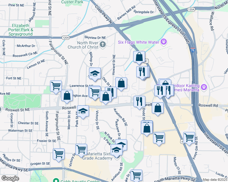 map of restaurants, bars, coffee shops, grocery stores, and more near 811 Corsiglia Farm in Marietta