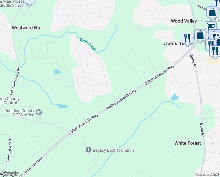 map of restaurants, bars, coffee shops, grocery stores, and more near 122 Silver Oak Drive in Dallas