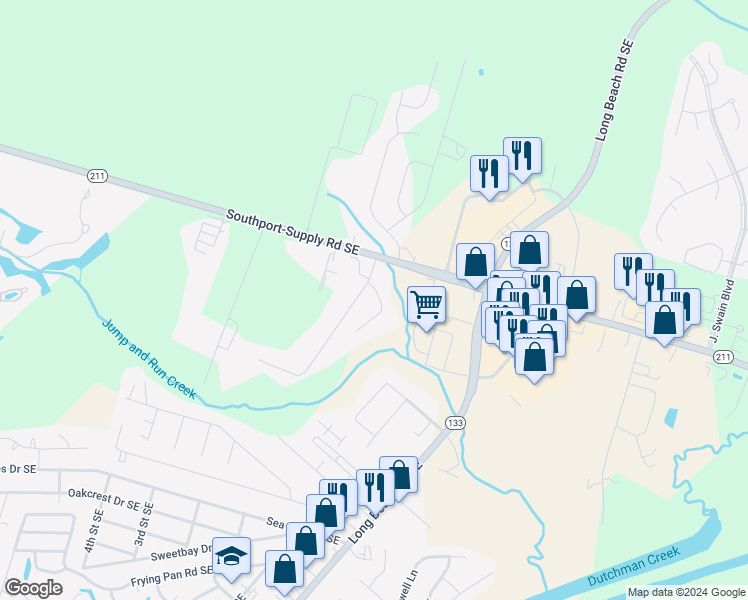 map of restaurants, bars, coffee shops, grocery stores, and more near 4779 Trace Court in Southport