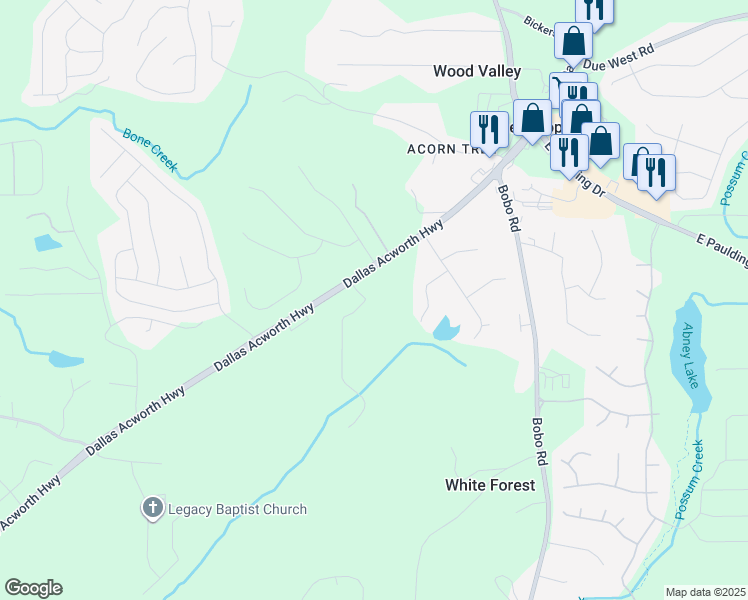 map of restaurants, bars, coffee shops, grocery stores, and more near 55 Butler Path in Dallas