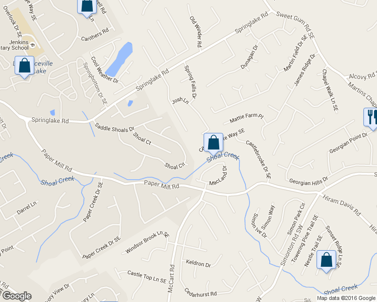 map of restaurants, bars, coffee shops, grocery stores, and more near 607 Shoal Circle in Lawrenceville