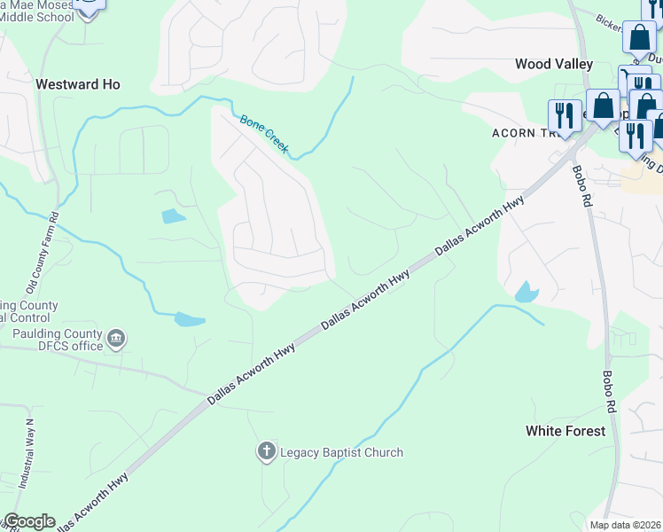 map of restaurants, bars, coffee shops, grocery stores, and more near 122 Silver Oak Drive in Dallas