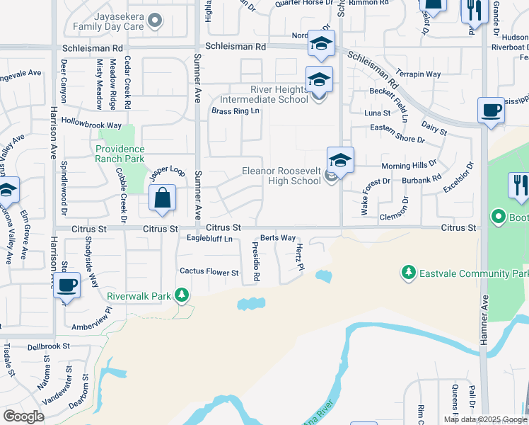 map of restaurants, bars, coffee shops, grocery stores, and more near 7454 Country Fair Drive in Corona