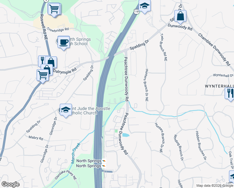 map of restaurants, bars, coffee shops, grocery stores, and more near 28 Westfair Court Northeast in Sandy Springs