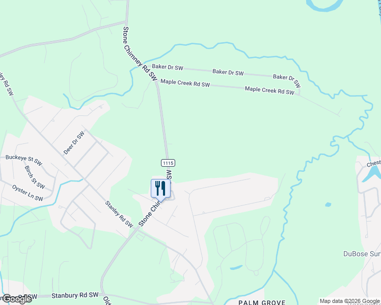 map of restaurants, bars, coffee shops, grocery stores, and more near 2328 Stone Chimney Road Southwest in Brunswick