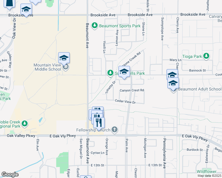 map of restaurants, bars, coffee shops, grocery stores, and more near 1540 Trinette Drive in Beaumont
