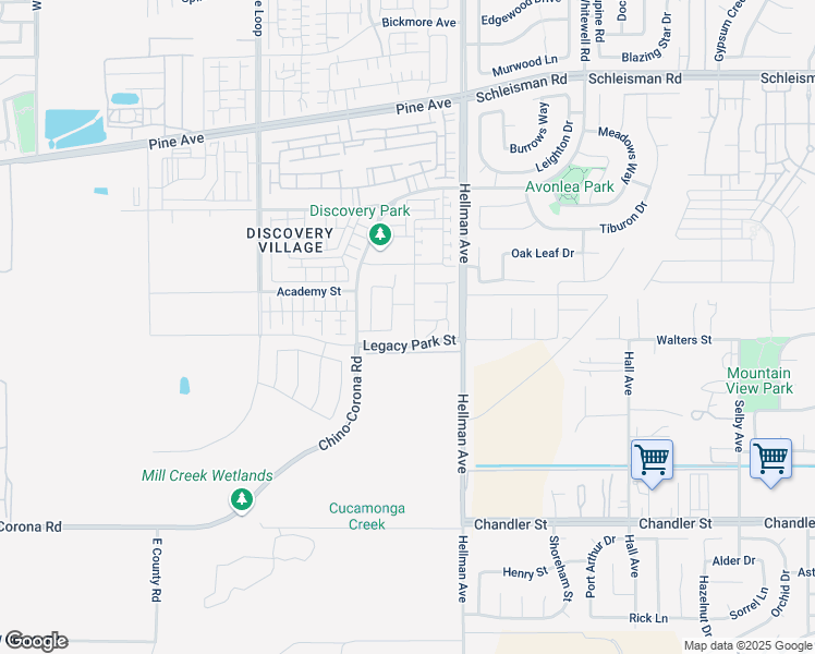 map of restaurants, bars, coffee shops, grocery stores, and more near 16590 Trailblazer Avenue in Chino