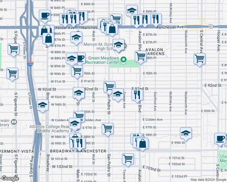 map of restaurants, bars, coffee shops, grocery stores, and more near in Los Angeles