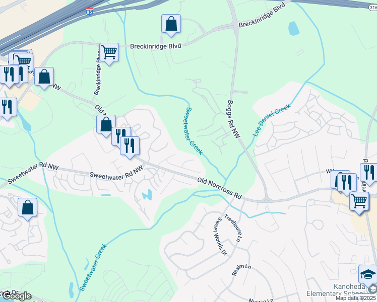 map of restaurants, bars, coffee shops, grocery stores, and more near 2811 Weston Brook Court in Duluth