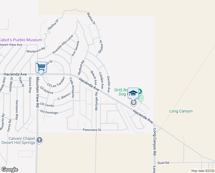 map of restaurants, bars, coffee shops, grocery stores, and more near 13215 Deodar Avenue in Desert Hot Springs
