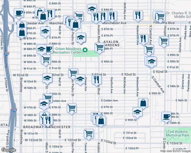 map of restaurants, bars, coffee shops, grocery stores, and more near 4527 Rodeo Lane in Los Angeles