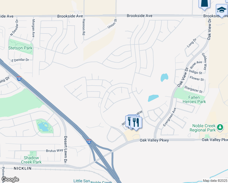 map of restaurants, bars, coffee shops, grocery stores, and more near 935 Pebble Beach Road in Beaumont