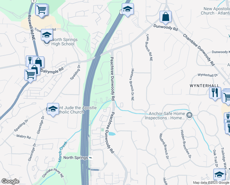 map of restaurants, bars, coffee shops, grocery stores, and more near 3103 Spalding Forest Court Northeast in Sandy Springs