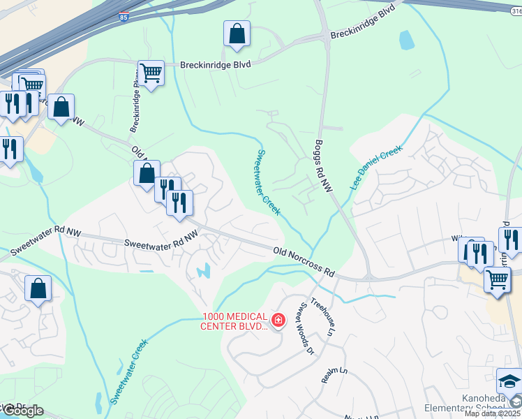 map of restaurants, bars, coffee shops, grocery stores, and more near 2811 Weston Brook Court in Duluth