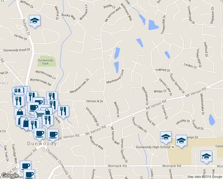 map of restaurants, bars, coffee shops, grocery stores, and more near 5164 Hathburn Court in Atlanta
