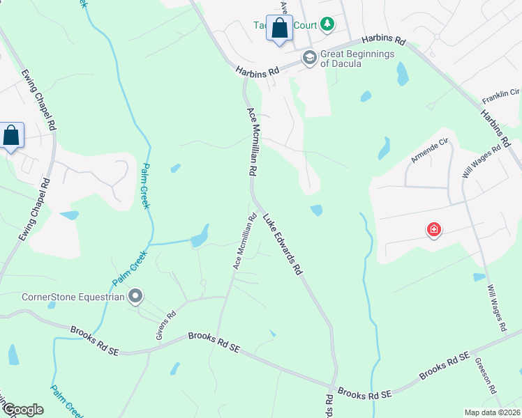 map of restaurants, bars, coffee shops, grocery stores, and more near 1498 Ace Mcmillian Road in Dacula