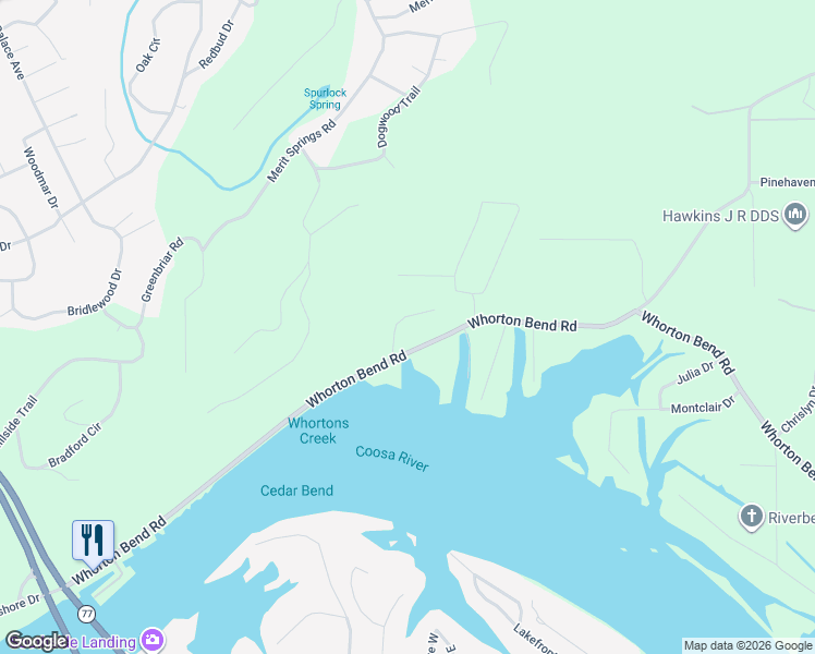 map of restaurants, bars, coffee shops, grocery stores, and more near 103 River Point in Rainbow City