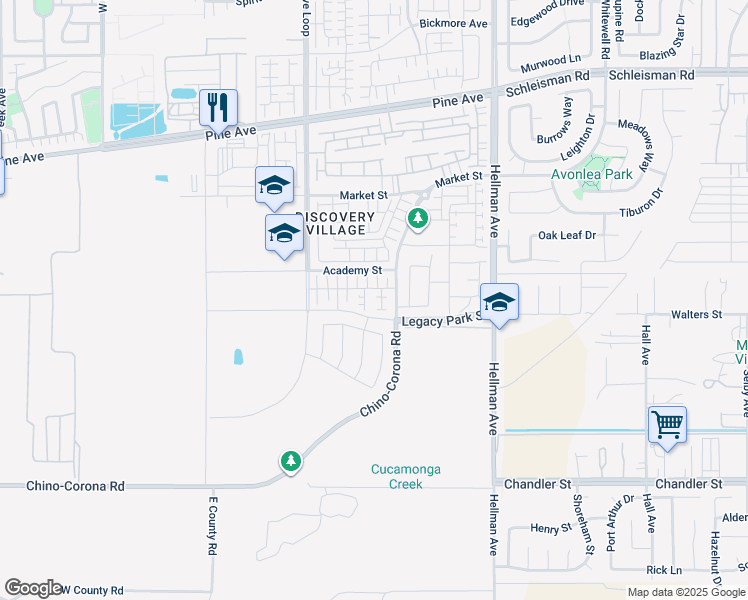 map of restaurants, bars, coffee shops, grocery stores, and more near in Chino
