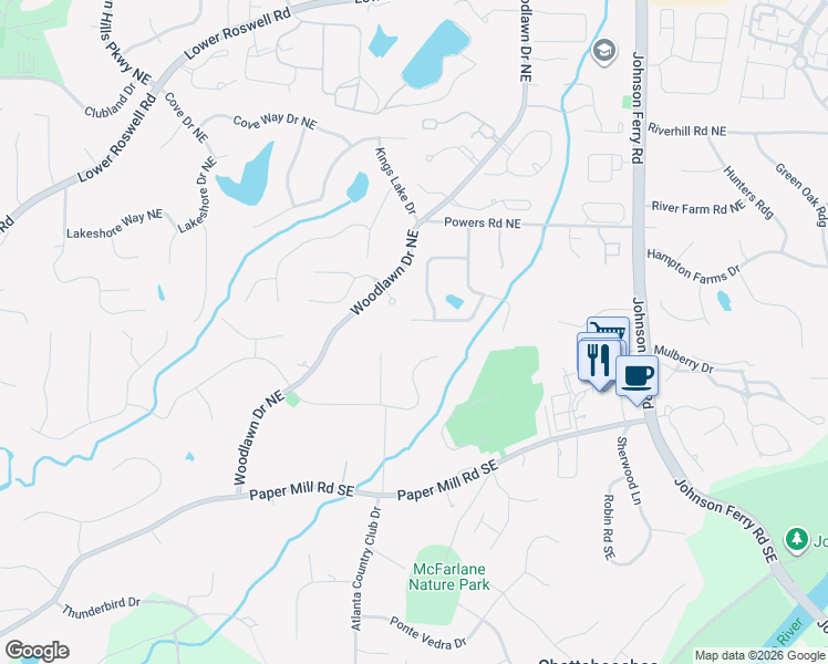 map of restaurants, bars, coffee shops, grocery stores, and more near 4561 Blackland Drive in Marietta