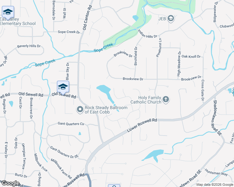 map of restaurants, bars, coffee shops, grocery stores, and more near 118 Ridgetree Lane Northeast in Marietta