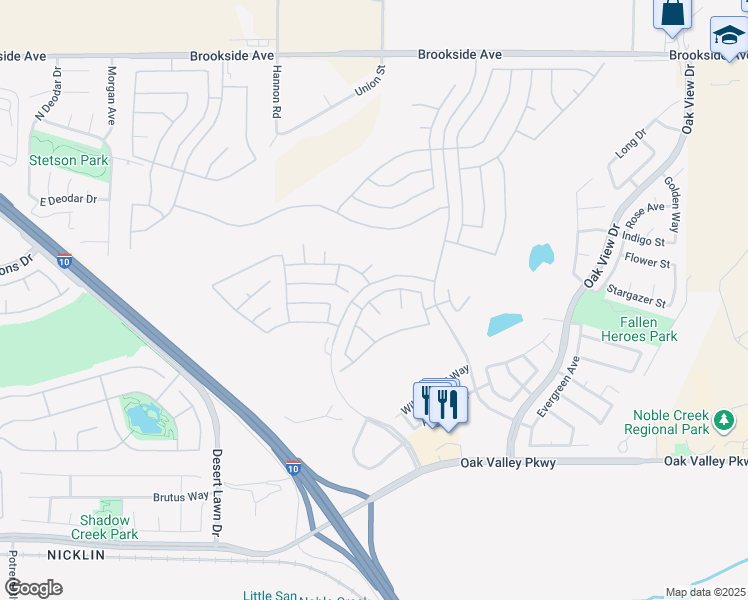 map of restaurants, bars, coffee shops, grocery stores, and more near 935 Pebble Beach Road in Beaumont