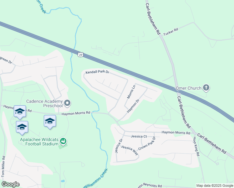 map of restaurants, bars, coffee shops, grocery stores, and more near 702 Fletcher Drive in Winder