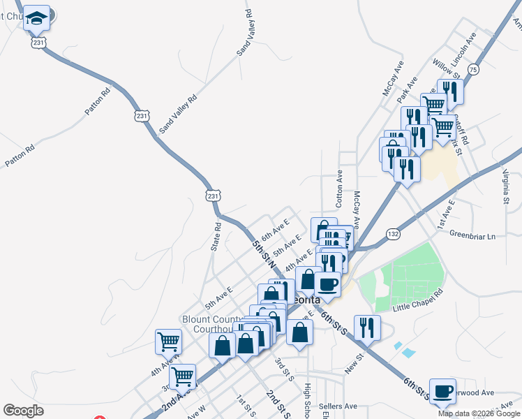 map of restaurants, bars, coffee shops, grocery stores, and more near 512 7th Avenue East in Oneonta