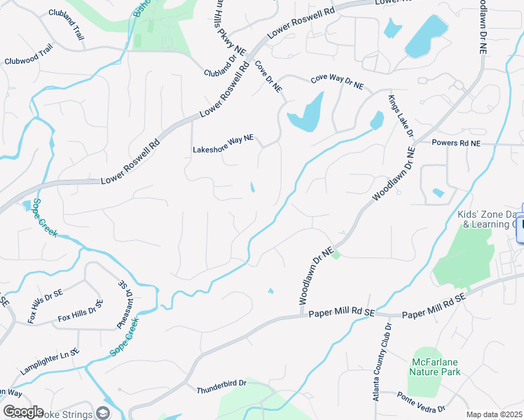 map of restaurants, bars, coffee shops, grocery stores, and more near 132 Lakeshore Drive Northeast in Marietta