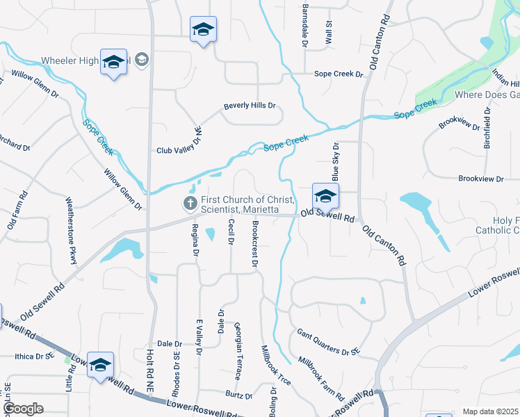 map of restaurants, bars, coffee shops, grocery stores, and more near 2785 Old Sewell Road in Marietta