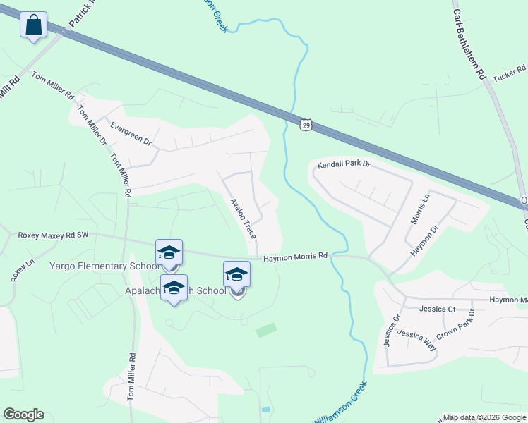 map of restaurants, bars, coffee shops, grocery stores, and more near 1407 Silvergate Way in Winder