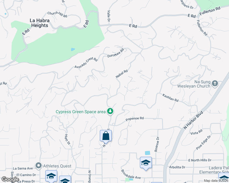 map of restaurants, bars, coffee shops, grocery stores, and more near 1520 Pleasant Crest Lane in La Habra Heights