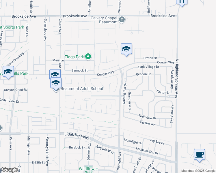 map of restaurants, bars, coffee shops, grocery stores, and more near 1569 Taurus Lane in Beaumont