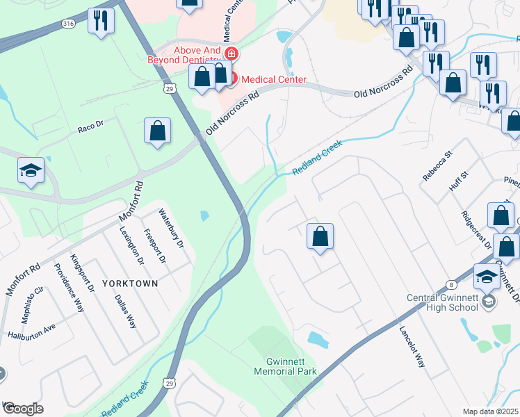 map of restaurants, bars, coffee shops, grocery stores, and more near 851 Cramac Dr in Lawrenceville