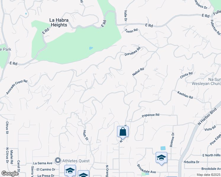 map of restaurants, bars, coffee shops, grocery stores, and more near 1594 North Cypress Street in La Habra Heights