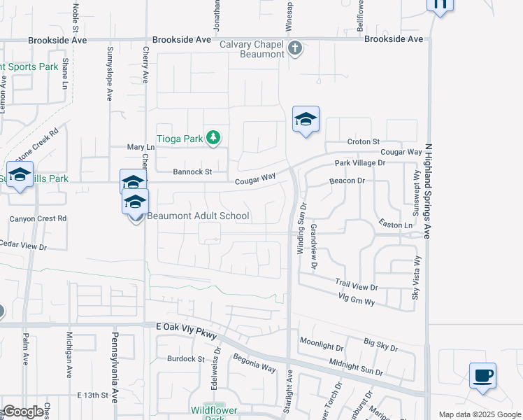 map of restaurants, bars, coffee shops, grocery stores, and more near 1569 Taurus Lane in Beaumont